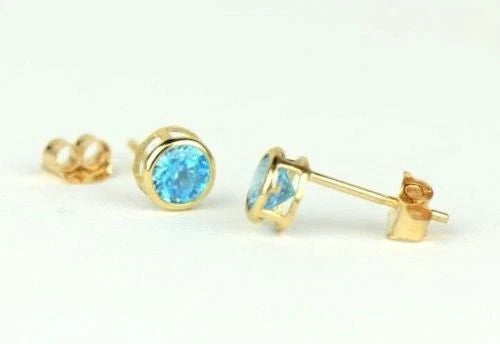 14K Round Bezel Set 4mm Yellow Gold Birthstone Earrings