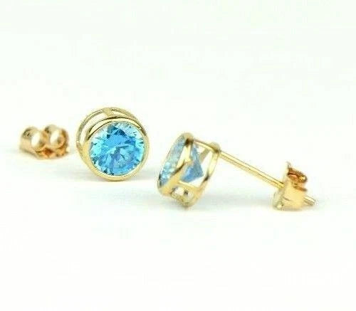 14K Round Bezel Set 5mm Yellow Gold Birthstone Earrings