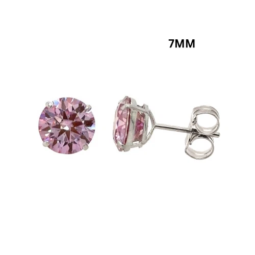 14K Gold GRA Certified D-VVS1 Round Pink Moissanite Push Back Studs Earrings