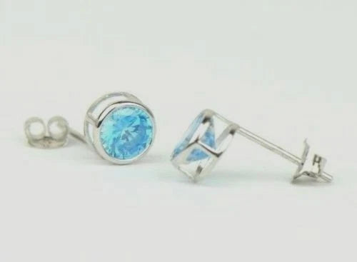 14K Round Bezel3mm Set White Gold Birthstone Earrings