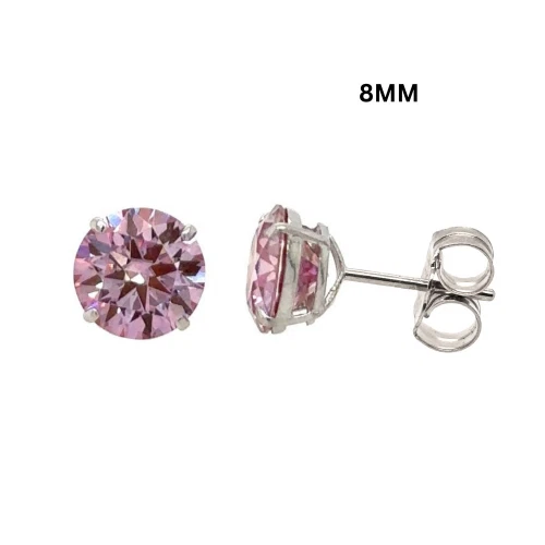 14K Gold GRA Certified D-VVS1 Round Pink Moissanite Push Back Studs Earrings