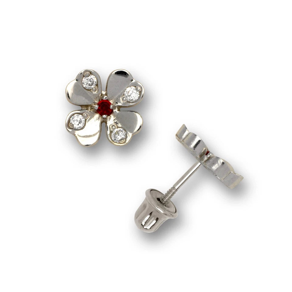 14K Yellow & White Gold Flower Shaped Stud Screw back Earrings