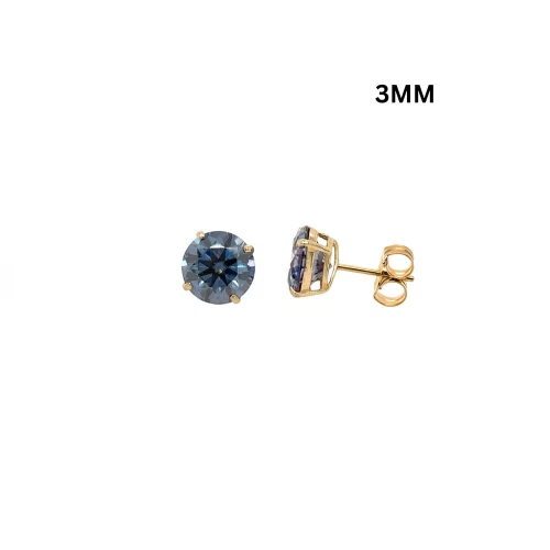 Gold 14K GRA Certified D-VVS1 Round Blue Moissanite Push Back Studs Earrings