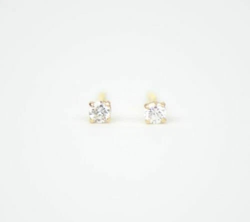 CZ Stud Earring Round cut in 14k yellow gold Screw back