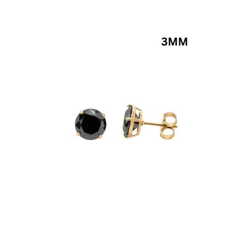 Gold 14K GRA Certified D-VVS1 Round Black Moissanite Push Back Studs Earrings