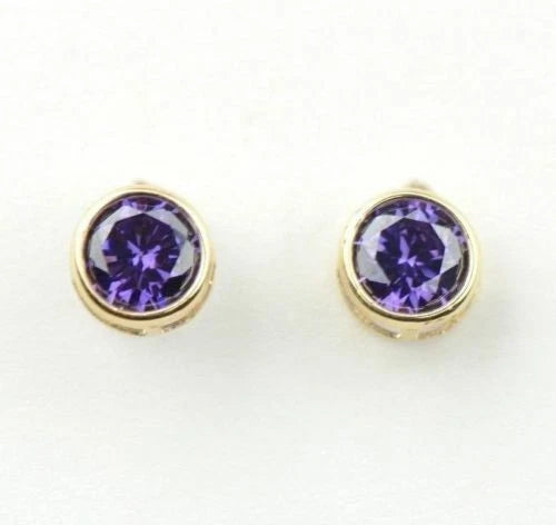 14K Round Bezel Set 5mm Yellow Gold Birthstone Earrings