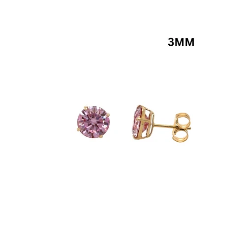 14K Gold GRA Certified D-VVS1 Round Pink Moissanite Push Back Studs Earrings