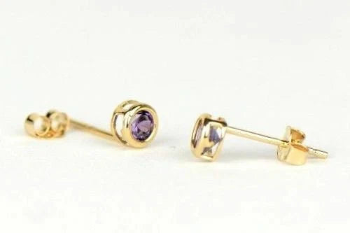 14K Round Bezel Set Yellow Gold 3mm Birthstone Earrings 3MM