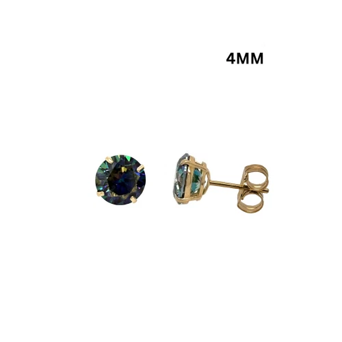 14K Gold GRA Certified D-VVS1 Rainbow Blue Moissanite Push Back Studs Earrings