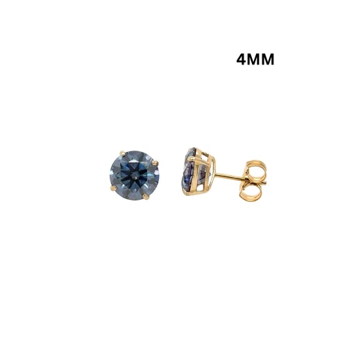 Gold 14K GRA Certified D-VVS1 Round Blue Moissanite Push Back Studs Earrings