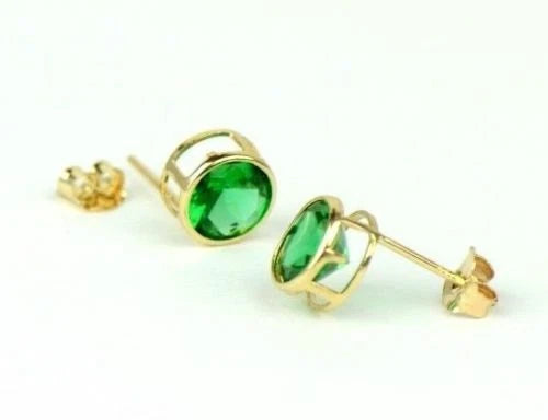 14K Round Bezel Set Yellow Gold Birthstone Earrings