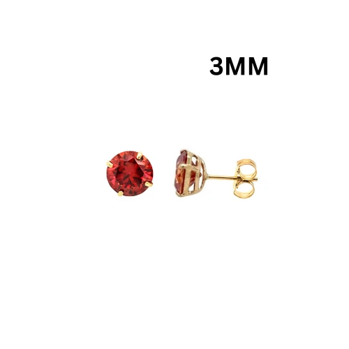14K Gold GRA Certified D-VVS1 Round Garnet Moissanite PushBack Studs Earrings
