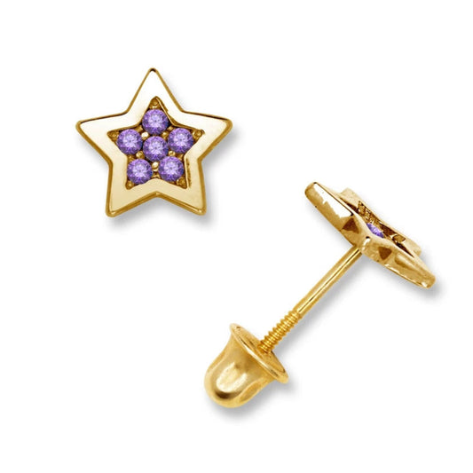 14k Yellow Gold Beautiful Star Screw Back Stud Earrings for Women