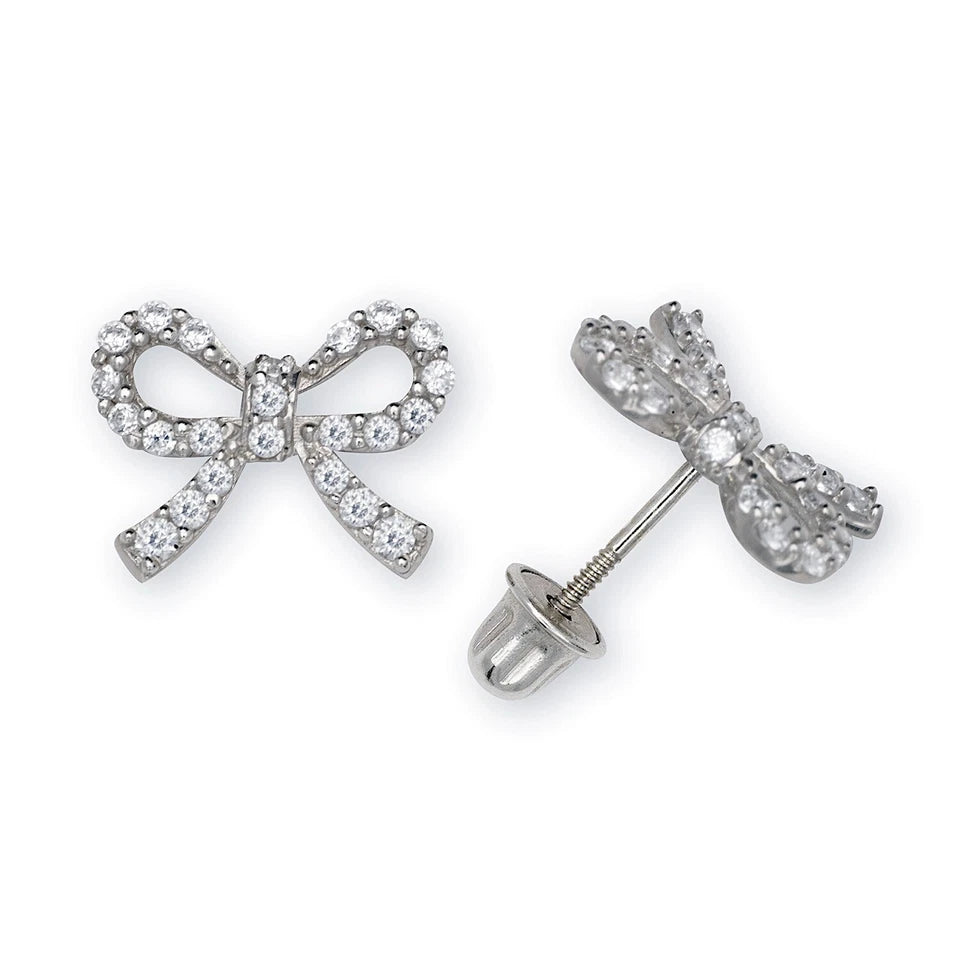 14K Yellow & White Gold Elegant Large Bow Studs Earrings for Women