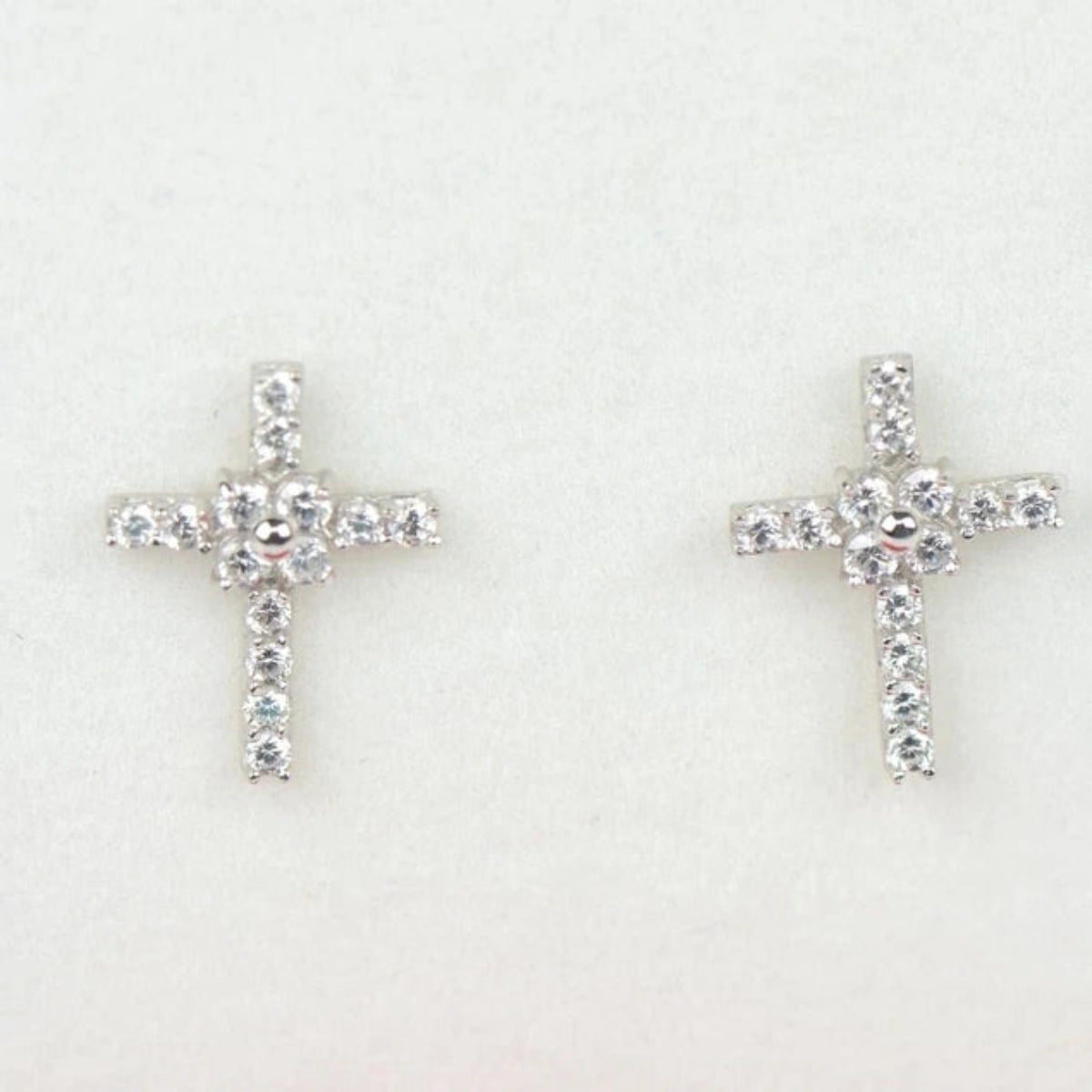 14K Yellow or White Gold CZ Cross Earrings For Women