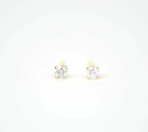 CZ Stud Earring Round cut in 14k yellow gold Screw back