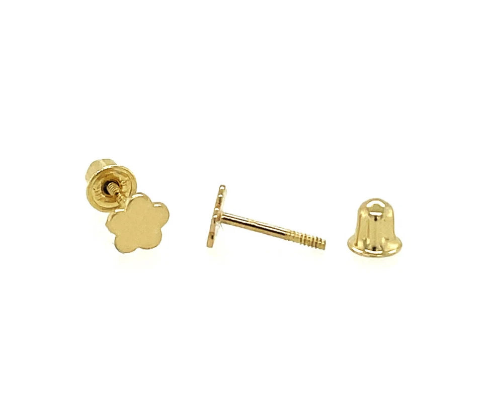 14K Yellow Gold Flower CZ Stud Earring with screw back