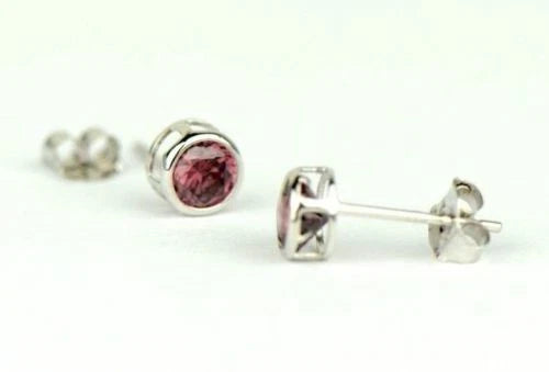 14K Round Bezel 4mm Set White Gold Birthstone Earrings