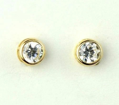 14K Round Bezel Set 4mm Yellow Gold Birthstone Earrings