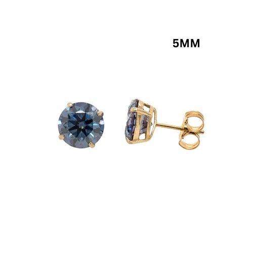 Gold 14K GRA Certified D-VVS1 Round Blue Moissanite Push Back Studs Earrings