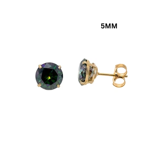 14K Gold GRA Certified D-VVS1 Rainbow Green Moissanite Push Back Studs Earrings