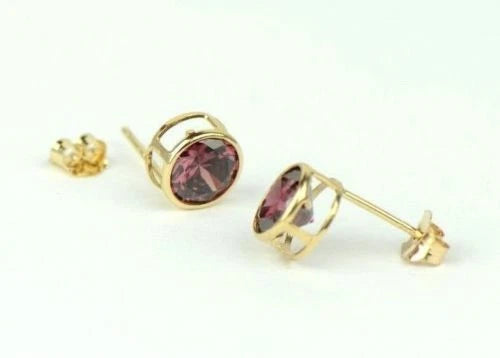 14K Round Bezel Set Yellow Gold Birthstone Earrings