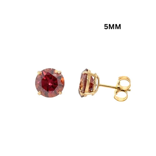 14K Gold GRA Certified D-VVS1 Watermelon Red Moissanite PushBack Studs Earrings