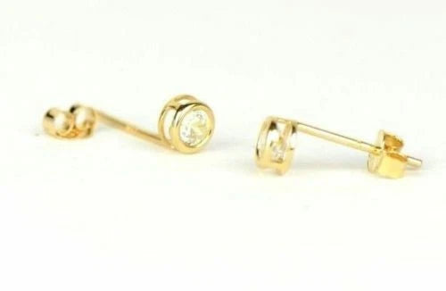 14K Round Bezel Set Yellow Gold 3mm Birthstone Earrings 3MM