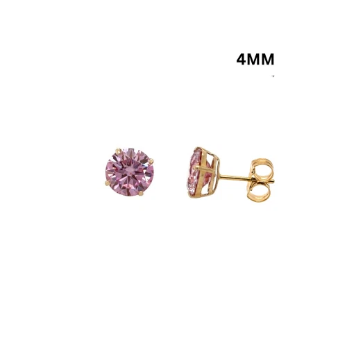 14K Gold GRA Certified D-VVS1 Round Pink Moissanite Push Back Studs Earrings