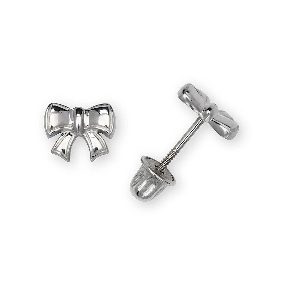 14K Yellow & White Gold Unique small Bow Post Earrings for Women
