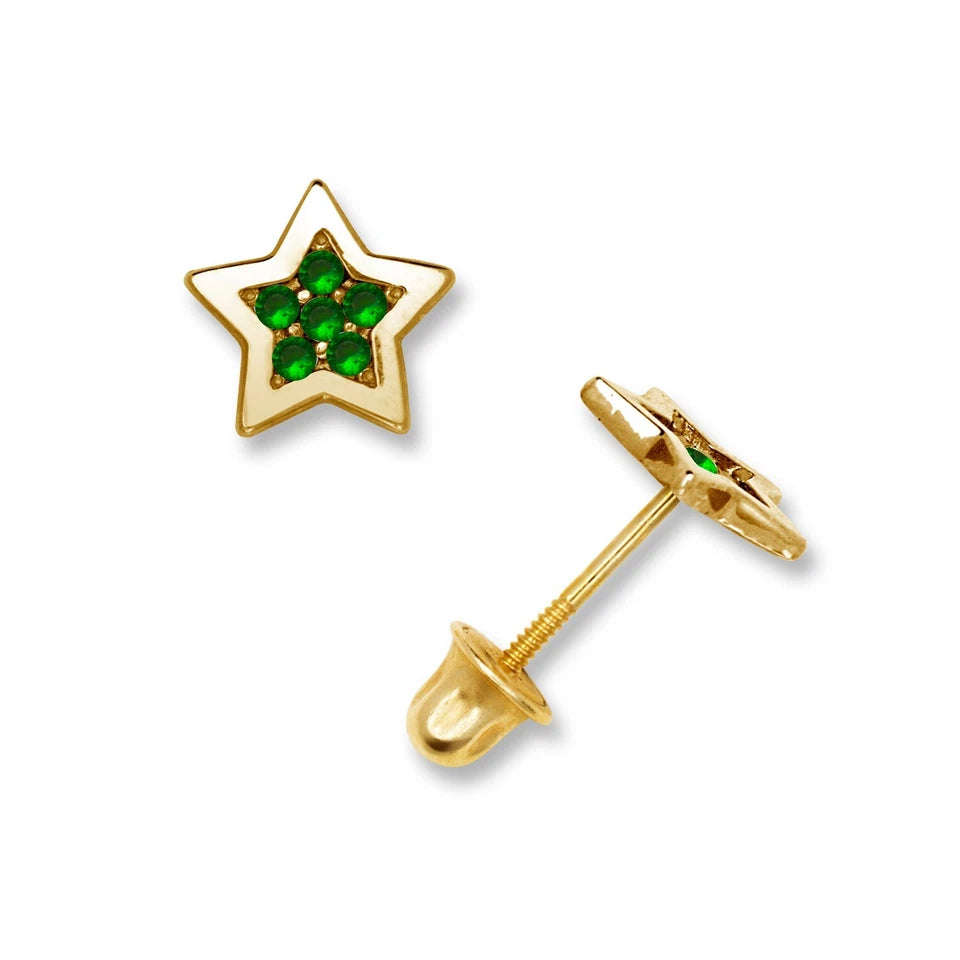 14k Yellow Gold Beautiful Star Screw Back Stud Earrings for Women