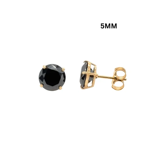 Gold 14K GRA Certified D-VVS1 Round Black Moissanite Push Back Studs Earrings