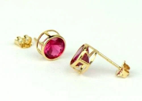 14K Round Bezel Set Yellow Gold Birthstone Earrings