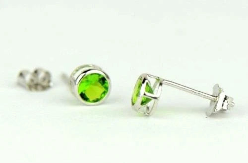 14K Round Bezel 4mm Set White Gold Birthstone Earrings