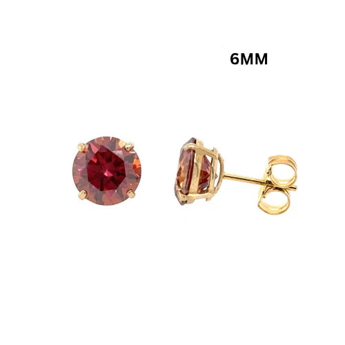 14K Gold GRA Certified D-VVS1 Watermelon Red Moissanite PushBack Studs Earrings