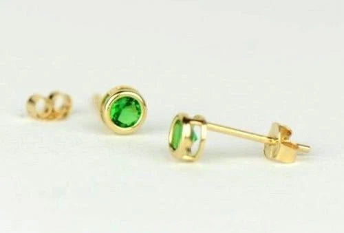 14K Round Bezel Set Yellow Gold 3mm Birthstone Earrings 3MM