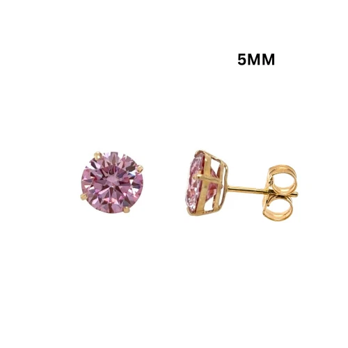 14K Gold GRA Certified D-VVS1 Round Pink Moissanite Push Back Studs Earrings