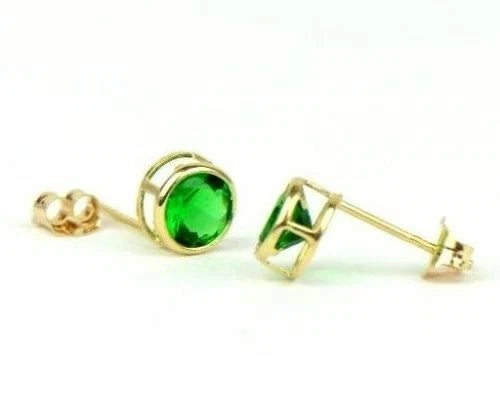 14K Round Bezel Set 5mm Yellow Gold Birthstone Earrings