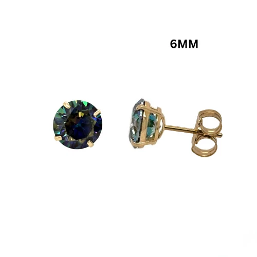 14K Gold GRA Certified D-VVS1 Rainbow Blue Moissanite Push Back Studs Earrings