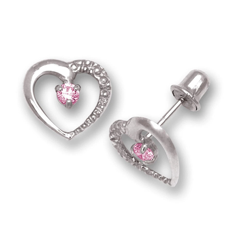 14K Yellow & White Gold Heart Shaped Screw back Earrings for Women