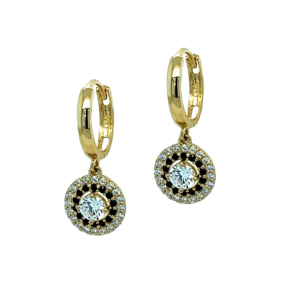 14k Yellow Gold Dangle Hoop Huggie Earrings For Women