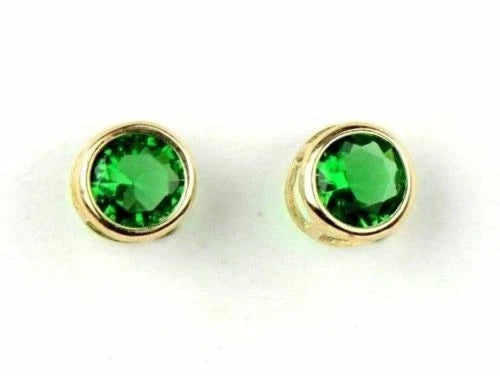14K Round Bezel Set 4mm Yellow Gold Birthstone Earrings