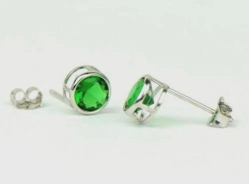 14K Round Bezel3mm Set White Gold Birthstone Earrings