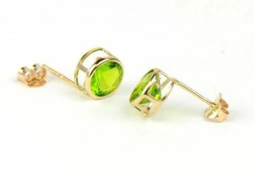 14K Round Bezel Set Yellow Gold Birthstone Earrings