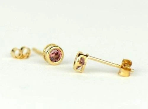 14K Round Bezel Set Yellow Gold 3mm Birthstone Earrings 3MM