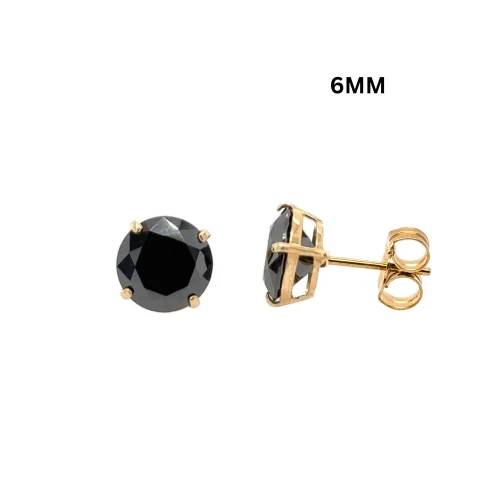 Gold 14K GRA Certified D-VVS1 Round Black Moissanite Push Back Studs Earrings