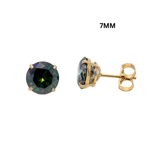 14K Gold GRA Certified D-VVS1 Rainbow Green Moissanite Push Back Studs Earrings