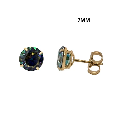 14K Gold GRA Certified D-VVS1 Rainbow Blue Moissanite Push Back Studs Earrings