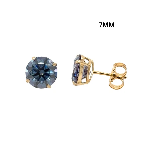 Gold 14K GRA Certified D-VVS1 Round Blue Moissanite Push Back Studs Earrings