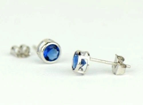 14K Round Bezel 4mm Set White Gold Birthstone Earrings